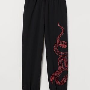 Divided by H&M Black Joggers with Red Snake Design